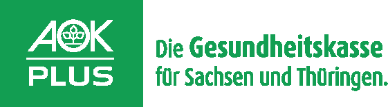 Logo AOK Plus mit der Aufschrift die Gesundheitskasse für Sachsen und Thüringen.